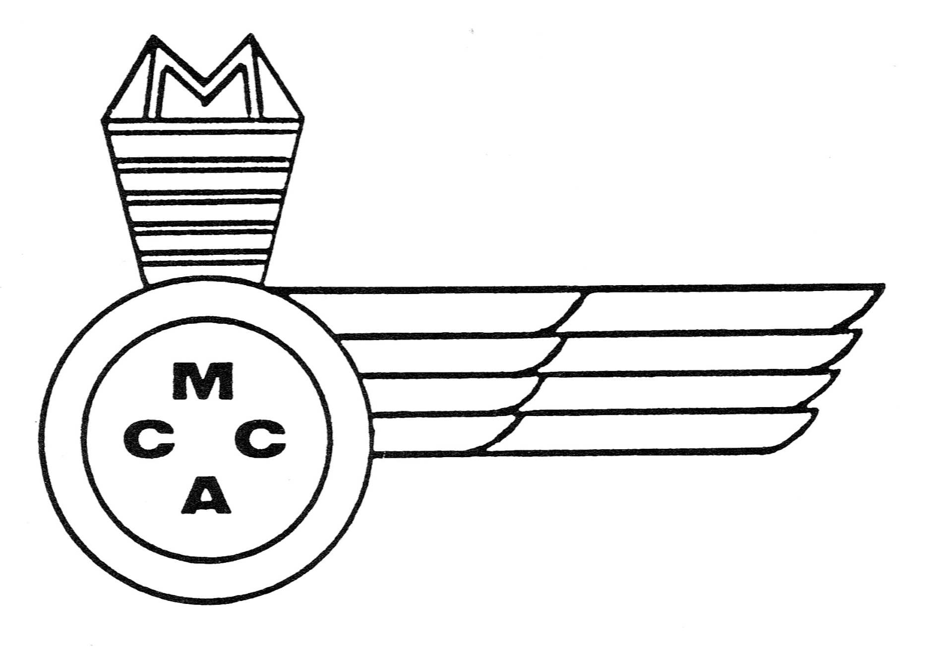Emblème historique du M.C.C.A. dessiné par François Andrieu : monogramme ailé surmonté d'une bougie d'allumage.
