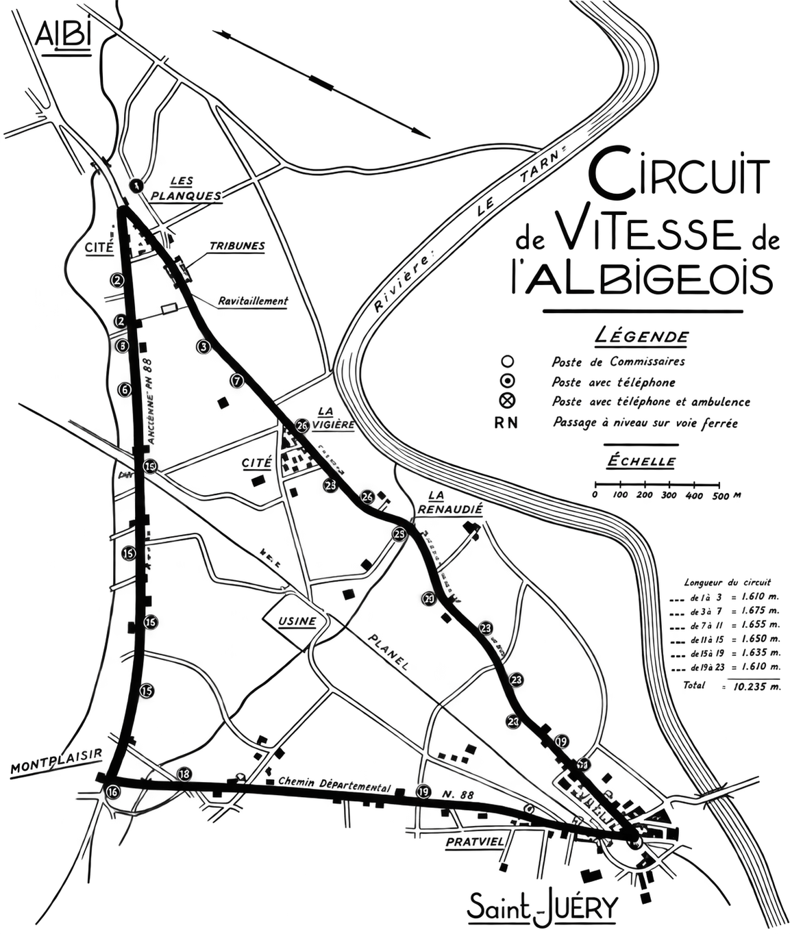 Tracé du circuit des Planques de l'Albigeois