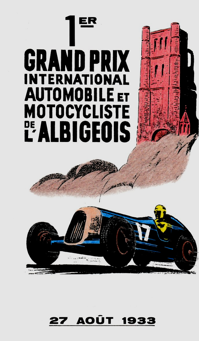 Affiche du 1er Grand Prix international automobile et motocycliste de l'Albigeois, 27 août 1933.